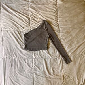 One-Shoulder Ribbed Gray Top